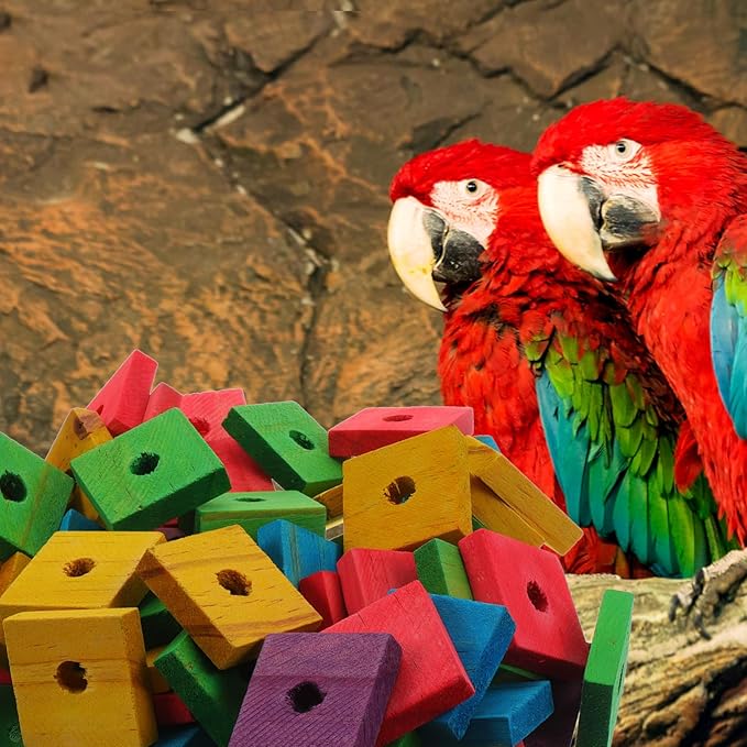Gatuida 100Pcs Wooden Blocks Parrot Toys Bird Cage Chewing Wood Blocks for Parrots DIY Shredding Supplies