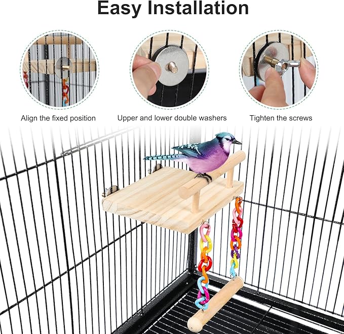 FrgKbTm Bird Perches Cage Toys Parrot Wooden Platform Play Gyms Exercise Stands with Acrylic Wood Swing Ferris Wheel Chewing for Animals Green Cheeks, Baby Lovebird, Chinchilla, Hamster Budgie