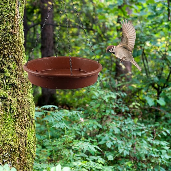 Happyyami Outdoor Hanging Bird Bath and Feeder Basin Iron and PP Material Multi-Purpose Tray for Garden Decoration and Bird Feeding