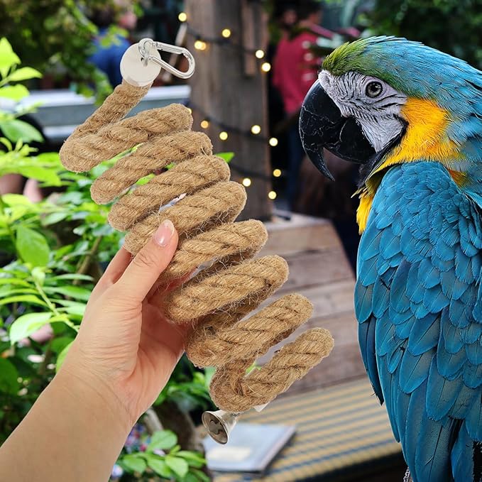 LIOOBO 2M Bird Parrot Climbing Rope Perch Bungee Toy Flexible Cotton Rope Swing for Parakeet Cockatiel Conure African Grey Macaw Cage Accessories Spiral Hanging Stand