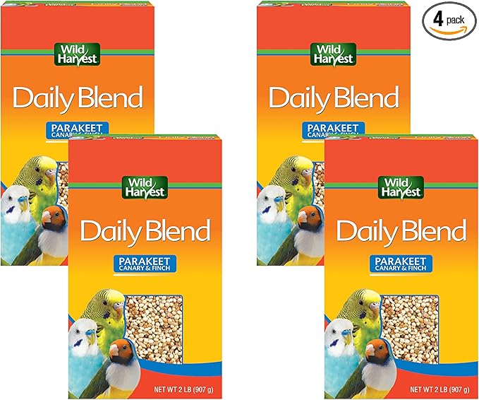 Wild Harvest Daily Blend for Parakeet, Canary, Finch & Small Birds, 2 Pounds (Pack of 4)
