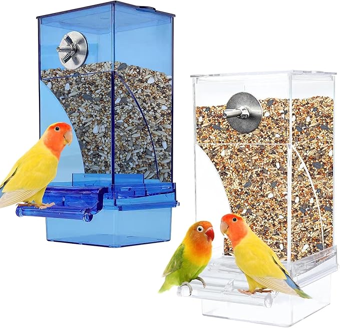 kathson No-Mess Bird Cage Feeder Automatic Parrot Feeders Seeds Container Acrylic Finch Foraging Feeders Parakeet Food Dispenser Cage Accessories for Small Birds Canary Budgie Lovebirds