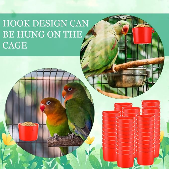 Ziliny 120 Pcs Cage Cups Chicken Birds Feeder Cups Plastic Hanging Chicken Feeders and Waterers 8 oz Feeding Bowl for Gamefowl Supplies Pet Pigeon Poultry Parrot Parakeet Rooster Rabbit(Red)