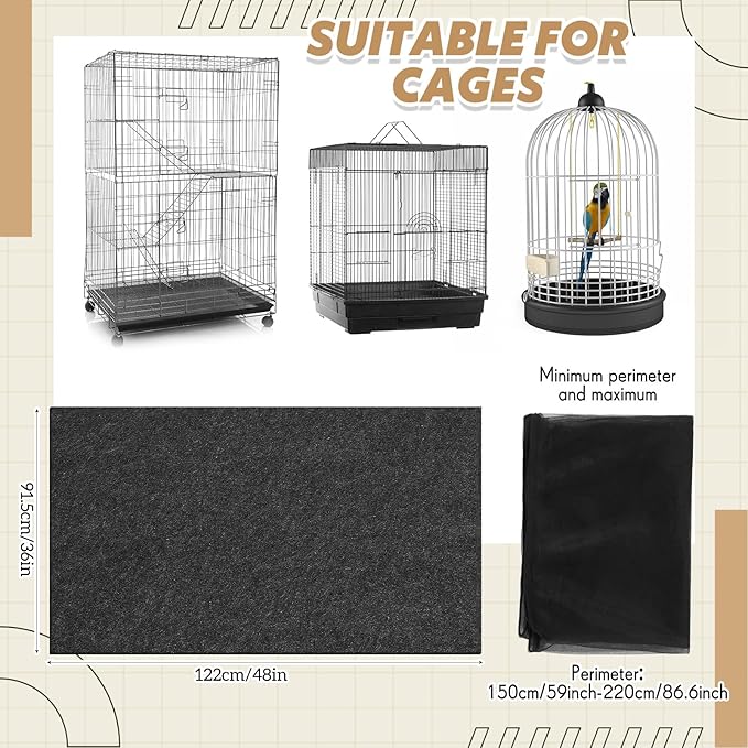 AceOrbit Bird Cage Mat 48 x 36 Inch with Adjustable Bird Cage Seed Catcher, Waterproof Absorbent Floor Mat, Non-Slip Floor Protector for Parrot, Cockatiel, Budgie, Reptile Tank