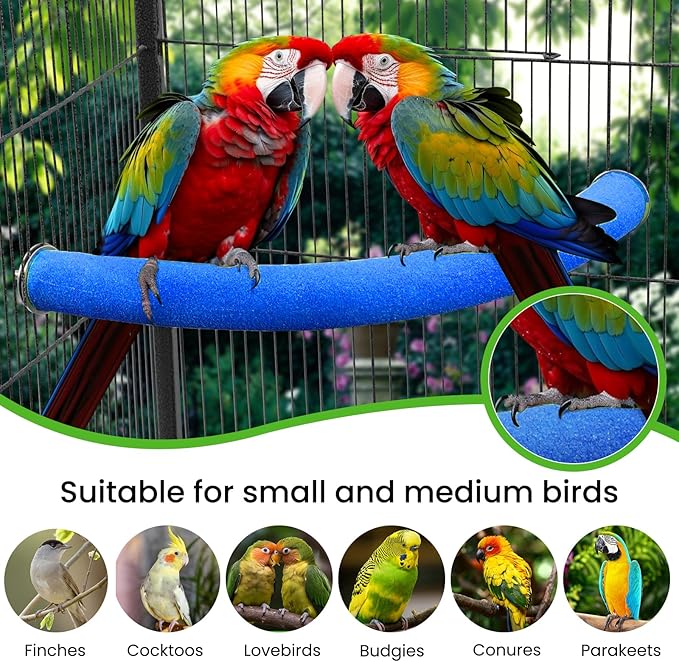 FrgKbTm U Shape Parrot Perch Stand Toy Bird Platform Sand Paw Grinding Clean Stick Exercise Conure Budgie Cockatiel Cage Accessories (Blue-Corner)