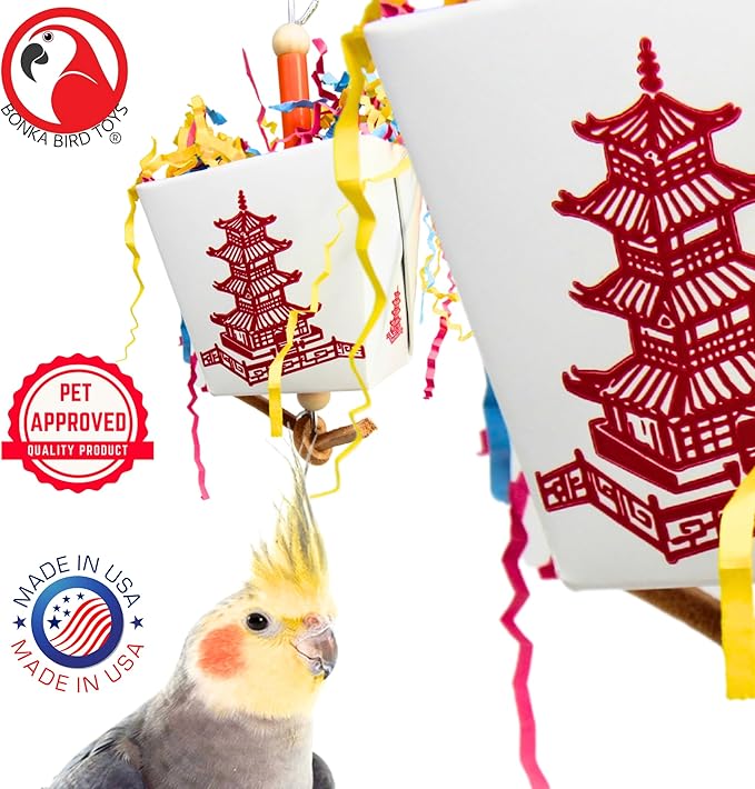 Bonka Bird Toys 3875 Take Out Small Medium Bird Toy Oyster Pail Treat Box Foraging Paper Chew Shred Cockatiel Parakeet Conures and Other Similar Birds