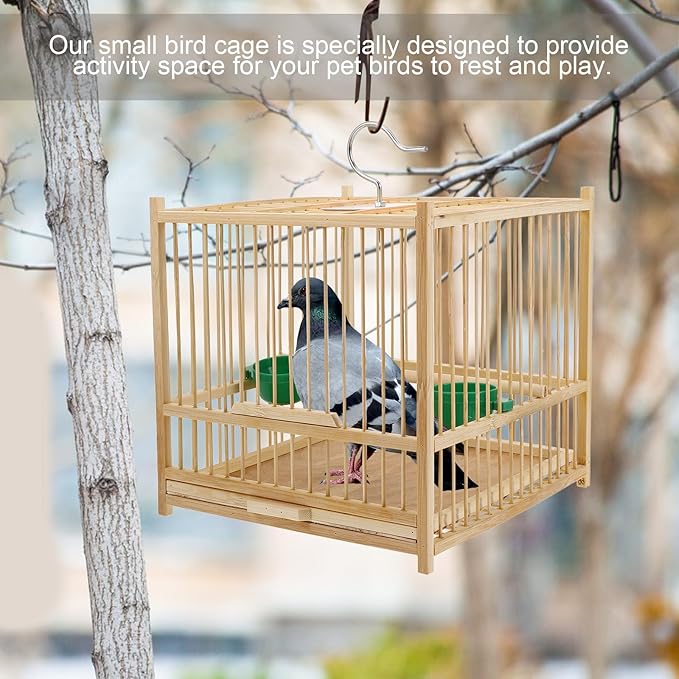 Kisangel Bamboo Bird Cage Small Parrot Cage with Hanging Hook Indoor Outdoor Bird Keeping 9.84X7.87X9.84 Inches for Budgies Lovebirds Cockatiels