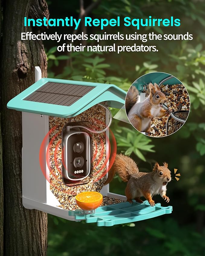 Smart Bird Feeder with Camera, AI Identifies 16,000+ Birds, Solar Powered, 2.5K HD, Auto Capture & Notify, Ideal Gift for Bird Lovers