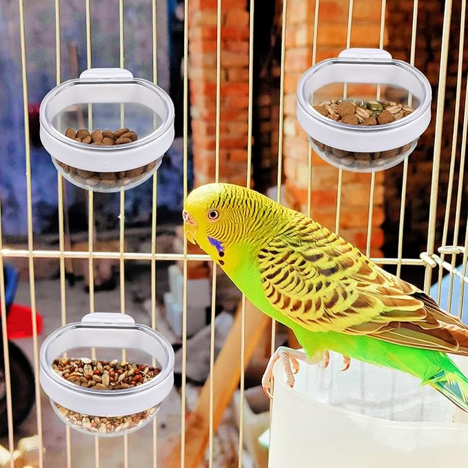 6 Pack Detachable Transparent Bowls Convenient Hanging Seed Water Feeder Bird Food Bowl Plastic Cage Feeder Cups for Parakeet Small Size Birds