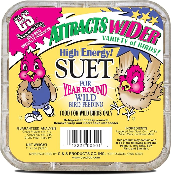 C&S High Energy Suet Treat, Wild Bird Food for Woodpeckers, Nuthatches, Chickadees and Jays, 11.75 Ounces, Pack of 8