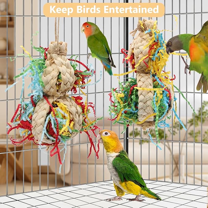 Wontee Bird Toys Colorful Shredding Crinkles Foraging Toys 2 Pack Chew Toys for Cockatiels Conures Parakeets Budgies Senegal (2 Pack-A)