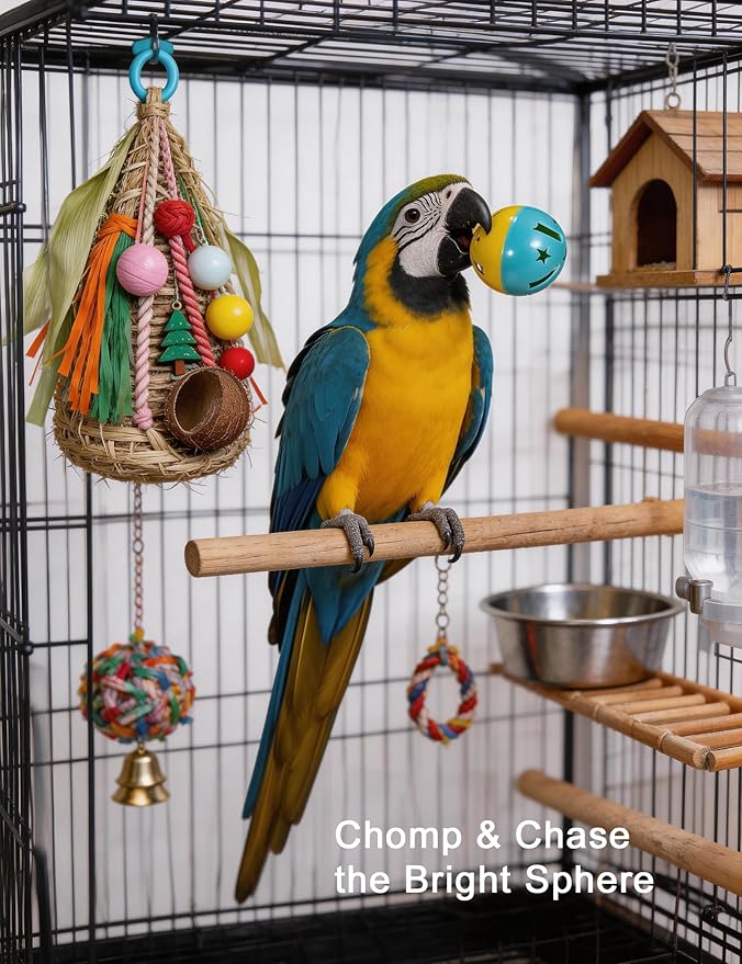 5-Pack Bird Toys for Parrots, Parakeets - Colorful, Safe, Fun for Big & Small Birds, Chase Toys Wildly (1.5'' - 2.8'')