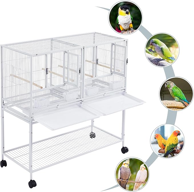 Topeakmart Divided Breeder Bird Cage for Parakeet Canary Lovebird Finch Budgie with Detachable Rolling Stand, White