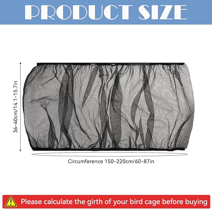 Trinkrittey Adjustable Bird Cage Seed Catcher Net Cover Elastic Band Mesh Cover Black for Parrot Cages