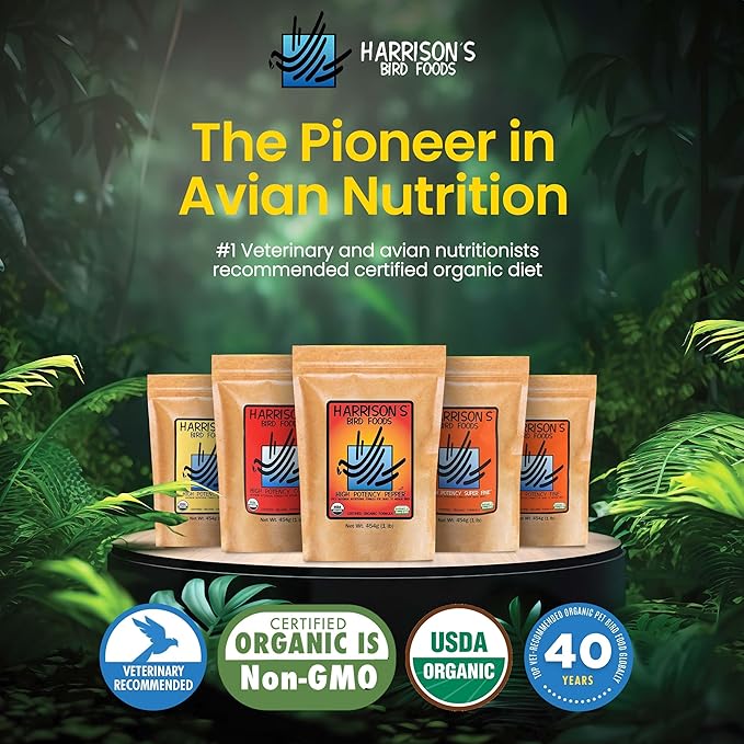 Harrison's Bird Foods High Potency Pepper—Maximum Nutritional Formula for Small to Medium Birds, Certified Organic Non-GMO Pet Bird Food, Vet-Developed, Suitable for All Life Stages, 454 g/ 1 lb