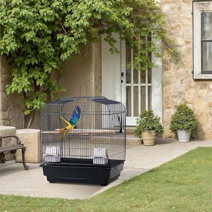 Garvee 20.5 in Portable Travel Bird Cage, Parrot Cage with Handle, Standing Pole, Food Container and Wooden Perch Birdcages for Lovebirds Cockatiels Small Parrots Canaries
