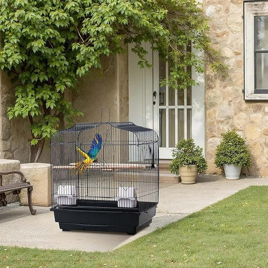 Garvee 20.5 in Portable Travel Bird Cage, Parrot Cage with Handle, Standing Pole, Food Container and Wooden Perch Birdcages for Lovebirds Cockatiels Small Parrots Canaries