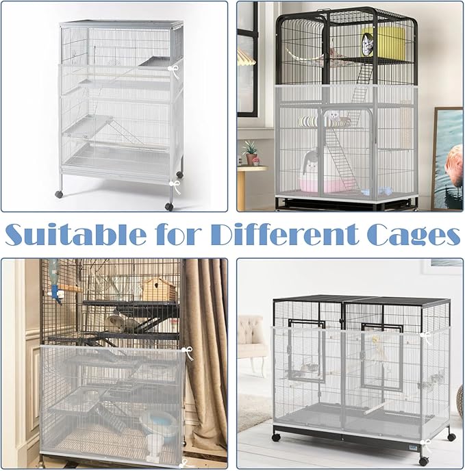 Trinkrittey Large Bird Cage Seed Catcher, 31 x 118 inches Adjustable Large Bird Cage Cover Elastic Band Mesh Cages Cover Skirt Nylon Mesh for Parakeet Parrot Cages