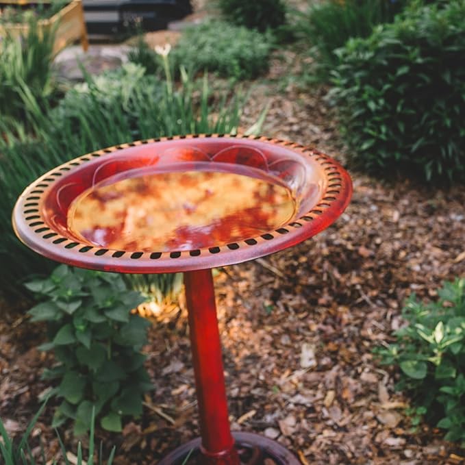 Backyard Expressions Outdoor Garden Bird Bath - Red - Weather Resistant Polyresin - 27 Inch