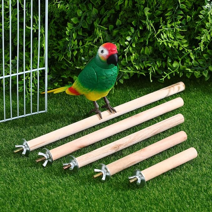 5pcs Wood Bird Perches, Parrot Cage Stand Pole Natural Wood Pet Bird Perch Stick Climbing Branch Rod Parrot Grinding Toy Platform Habitat Accessories for Cockatiels Parakeet (10+15+20+25+30 CM)