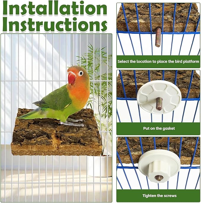 kathson Natural Cork Bird Perch Stand Platform Small Birds Wooden Rectangle Stand Perch Parakeet Chewing Toy Cage Accessories for Lovebirds Cockatiels Conures Parrots(Style B,2PCS)