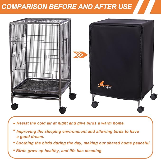 Small Bird Cage Cover(Black) Good Night Black-Out Cover for Birdcage with Roof Top Durable Breathable Washable Material (cage is not Included) (17.9" L x 17.9" W x 30.3" H, L Shape)