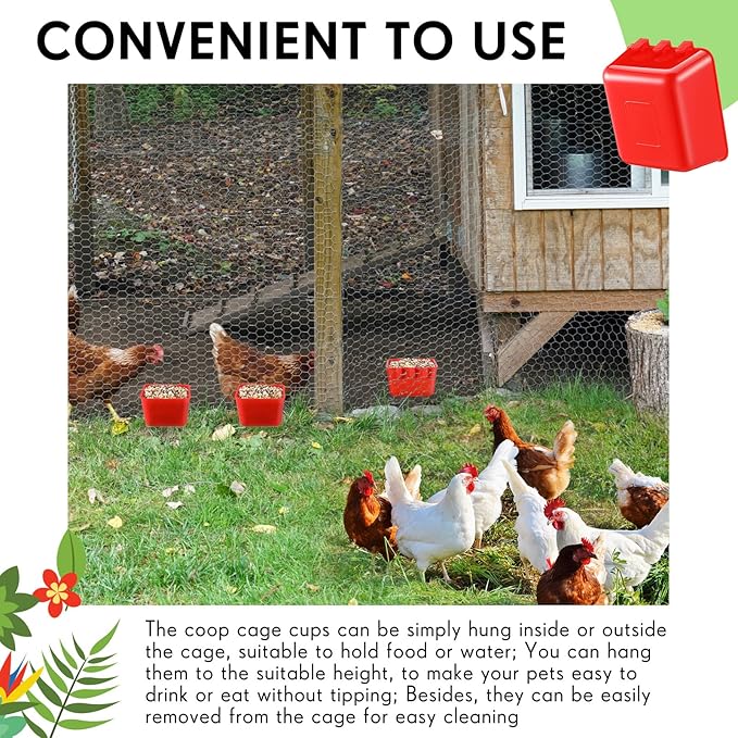 Maxdot 20 Pcs Chicken Water Feeder Cups 16 oz Pigeon Bird Feeder Cups Hanging Cage Chicken Water Cup for Pet Parrot Rooster Parakeet Bunny Gamefowl Poultry Wire Hutch(Red)