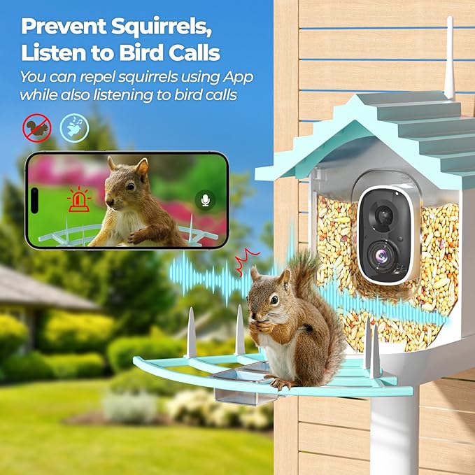 Smart Bird Feeder with Camera, Bird House with Solar Powered AI Recognition Instant Notifications, Feeder with Wireless Camera Ideal Gift for Bird Lover