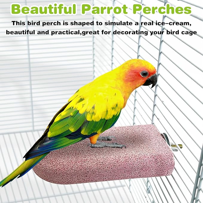 PINVNBY 3 PCS Bird Perches Calcium Parrot Perch Stand Bird Beak Grinding Stone Foot Claws Trimmer Multiple Colors Parakeets Chewing Toys Bird Cage Accessories for Budgie Cockatiel Conure Lovebird