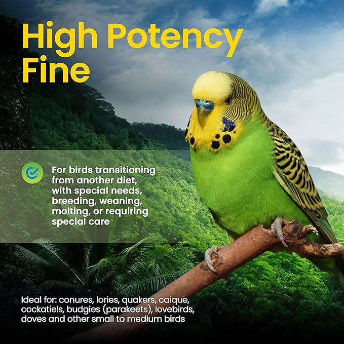 Harrison's Bird Foods High Potency Fine - Certified Organic, Non GMO Formula for Small to Medium Birds - Human Grade Pellets for Molting, Recovering & Weaning Chicks with Balanced Nutrition (1lb)