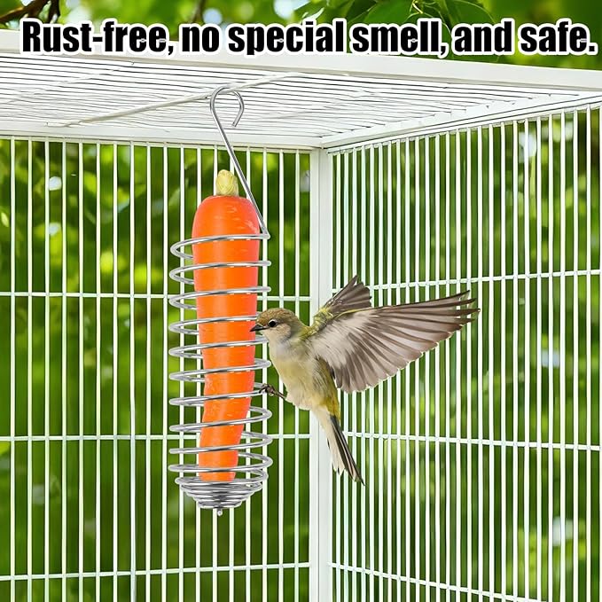 2pcs Spray Millet Treat Holder, Stainless Steel Parrot Food Holder with Suspension Chain Bird Foraging Chew Toy Feeder Cage Accessories for Macaw Cockatoo Parakeet Canary
