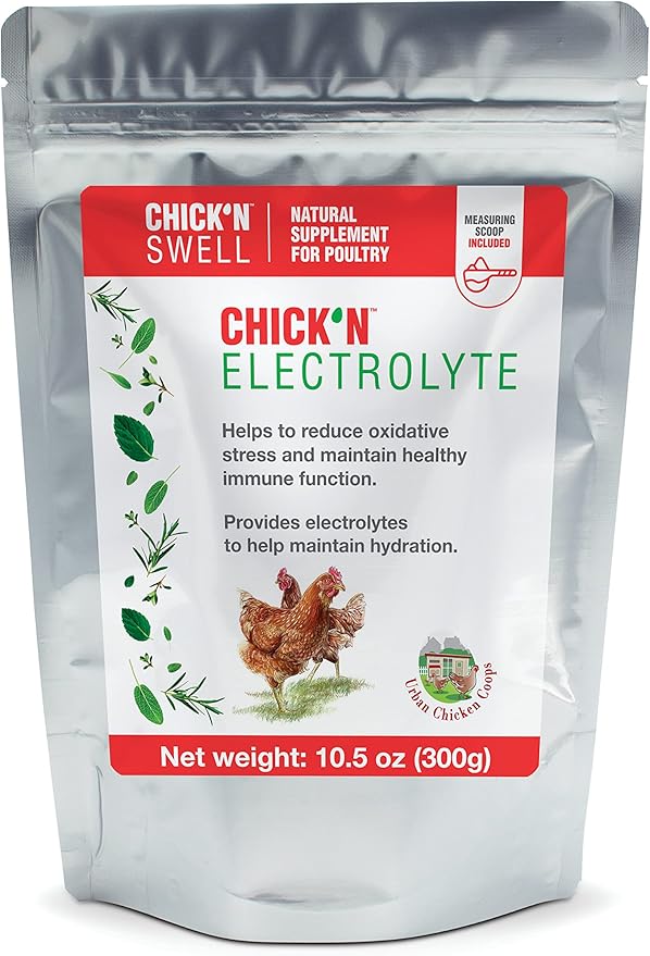 Chicken Electrolytes for Heat Stress & Dehydration – Poultry Electrolyte & Vitamin Supplement for Laying Hens and Chicks – Supports Hydration & Recovery – 10.5 oz, from Chick’N Swell.