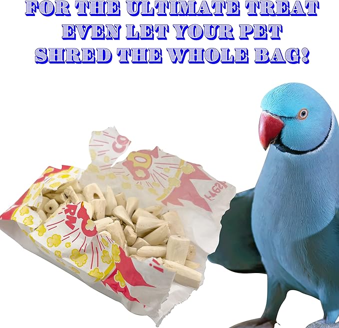5112 Sola Popcorn Shredder - Handmade Super shreddable Bird Toy, Food Grade Popcorn Bag, Handcut sola Wood Pieces, Natural Jute Twine Hanger, Delightfully Fun for Birds to Shred and chew