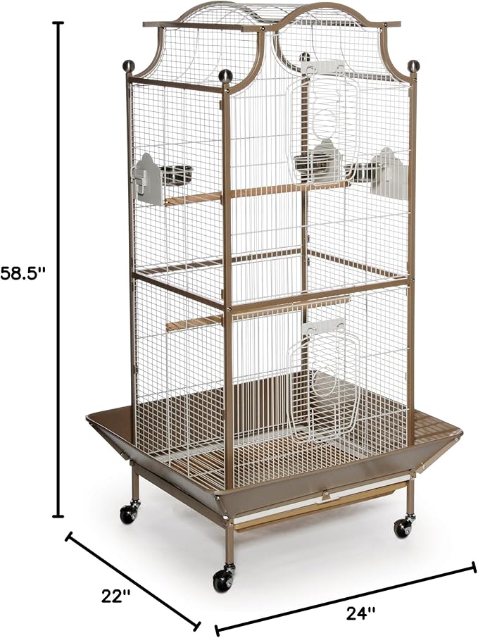 Prevue Pet Products Pagoda Cockatiel Cage - Tall Powder-Coated Steel Bird Cage with Rolling Stand, Seed Guards, and Perches, Ideal for Cockatiels and Medium Birds - Cocoa & Cream