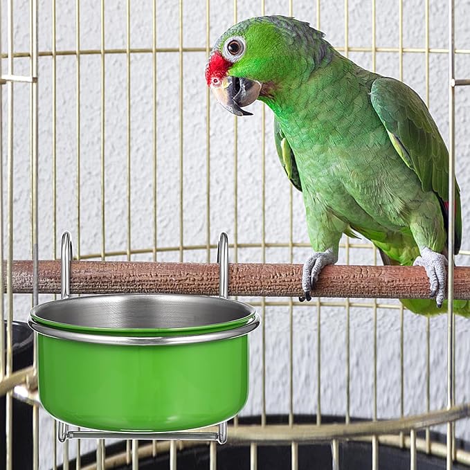 Parrot Feeder Bowl Stainless Steel Bird Hanging Bowls with Wire Hook Birds Food Water Storage Container Cage Cups Holder for Cockatiel Conure Parakeets