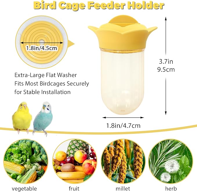 Bird Cage Feeder for Vegetable, Parrot Veggies Holder with Water-Storage Design to Keep Greens Fresh, No Mess Hanging Millet Feeder for Parakeet, Quick Clean Clip, No Spill Feeders for Parrots