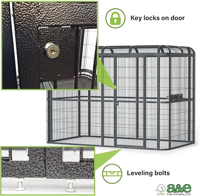 A&E Cage Co WI11062 Black Walk-in Bird Aviary - 110"x62"x79" Large Parrot Cage - Front Door on 110" Side, 3 Swing-Out Feeder Doors, Stainless Steel Bowls