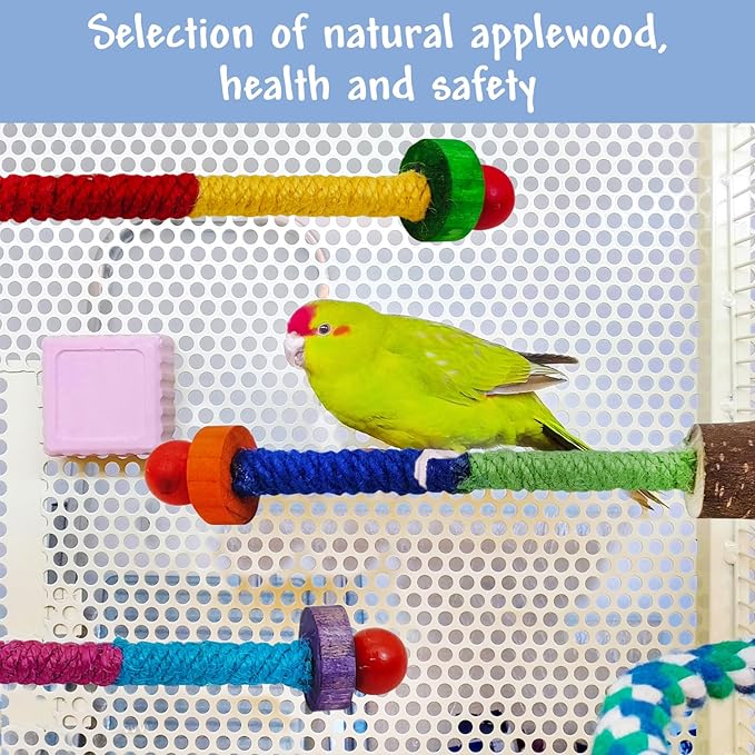 Hamiledyi Parrot Cage Perches Stand Pole Parakeet Paw Grinding Stick Colorful Wood Perch Platform for Parakeets Cockatiels Lovebirds Green Cheeked Conures (7.8in, 3pcs)