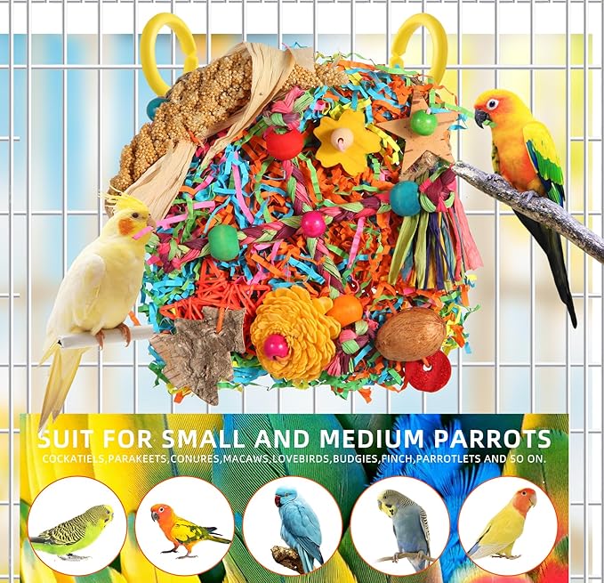 Bird Toys, Parakeet Toys Bird Foraging Toys Grass Mat Climbing Wall for Parakeet,Parrot,Cockatiel,Conure,Lovebird,Budgie Cage Small to Medium Birds (Twinkle Star)