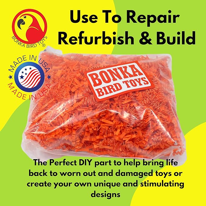 Bonka Bird Toys Colored Crinkle Shred Paper Chew Forage Nesting Treat Natural Multi-Use Craft Part Projects Cockatiels Parakeets Conures Amazons and Other Similar Birds (Orange)