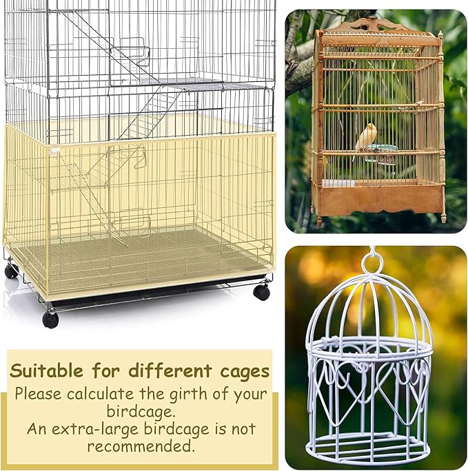 Shappy Large Bird Cage Seed Catcher,Bird Cage Cover Net Skirt Guard,Adjustable Soft Airy Mesh Net for Parrot Parakeet Macaw(118 x 15 Inch/ 300 x 37 cm,Yellow)