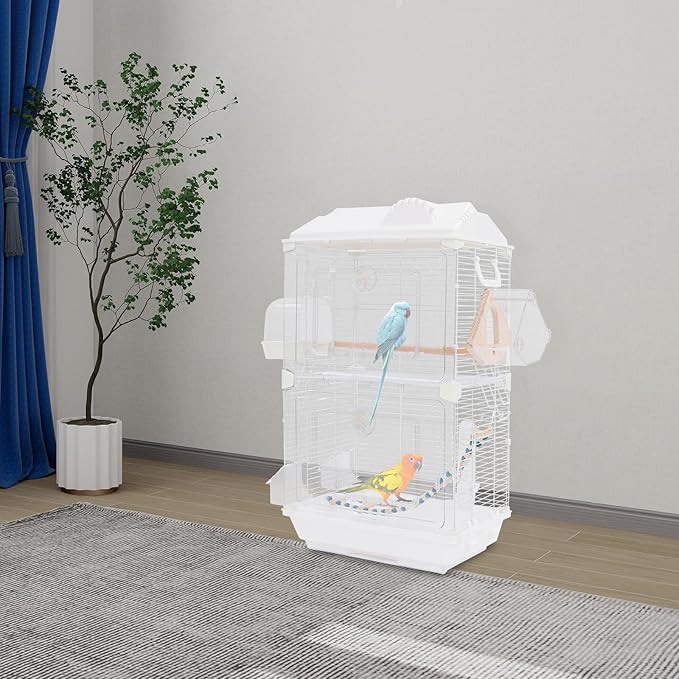 2-Door Wrought Iron Bird Cage Parakeet Cage with Roof & Handles, 28" H Parrot Cage Pet Birds Flight Cage, Interactive Birdcages Bird House Travel Cages for 1-3 Birds (Transparent)