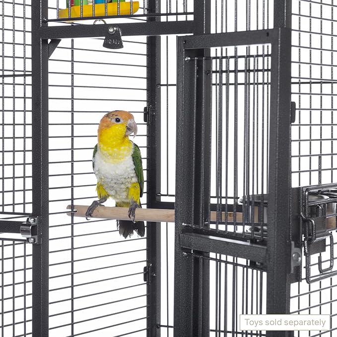 Prevue Pet Products Dome Top Bird Cage - Powder‑Coated Steel Cage with Wheels, Push Button Locks, Seed Guards and Perch, Ideal for Cockatiels, and All Small-Medium Sized Birds - Black Hammertone