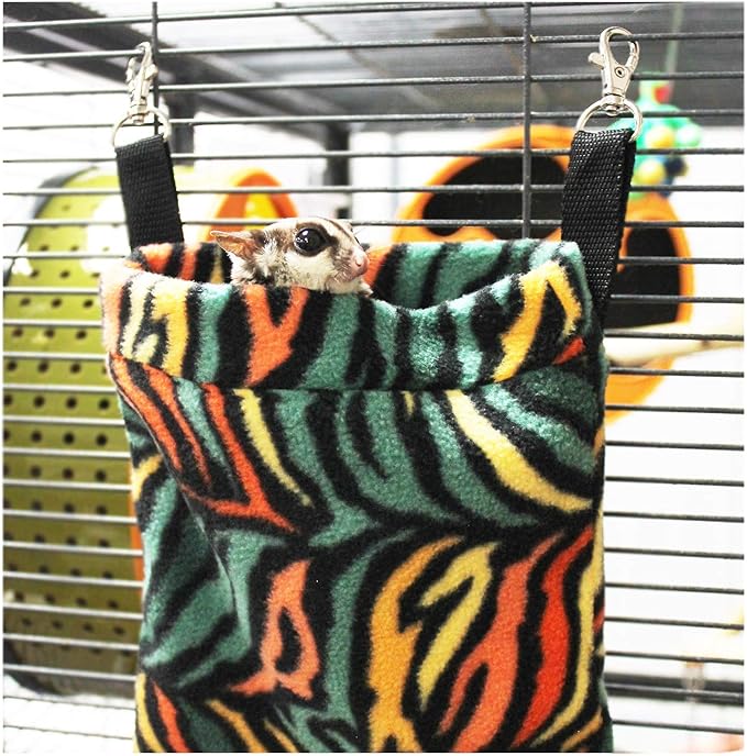 XL Nest Pouch (Giraffe) - Hanging Fleece Cage Accessory Toy - for Sugar Gliders, Squirrels, Marmosets, Hamsters, Rodents, Rats, Reptiles & Other Small Pets - Hammock, Tower, Bed, Nest Pouch