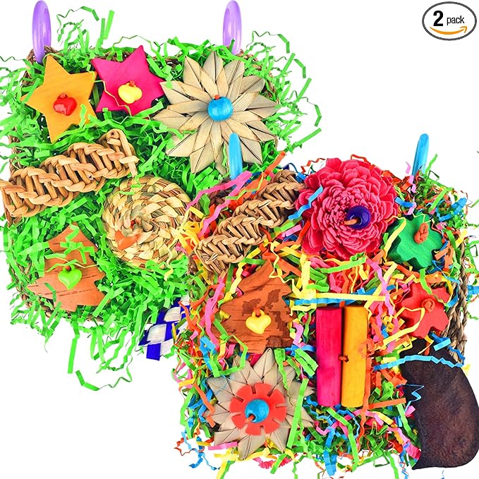 KATUMO Bird Toys - Parrot Grass Mat Foraging Wall Toys Shredder for Cockatiel, Conure, Lovebird, Budgie, Parakeet - Small Medium Birds