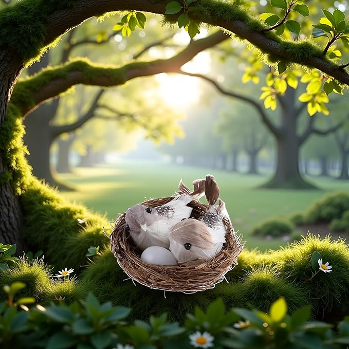 1 Set Simulation Bird Nest with Bird and Eggs Decor, Fake Foam Feather Birds, Artificial Birds, for DIY Craft Tree Decoration Artificial Plants and Flowers, Home Decor, Decorations