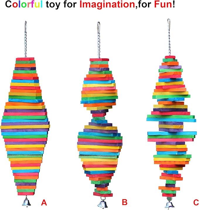 KINTOR Bird Chewing Toy Large Medium Parrot Cage Bite Toys for African Grey Macaws Cockatoos Eclectus Amazon (Rainbow-23.2inch)