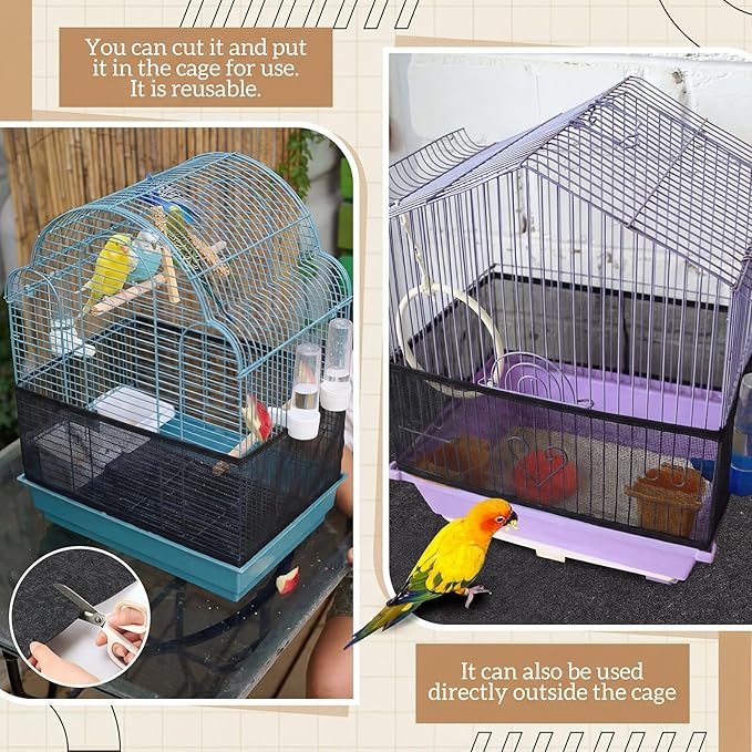 AceOrbit Bird Cage Mat 48 x 36 Inch with Adjustable Bird Cage Seed Catcher, Waterproof Absorbent Floor Mat, Non-Slip Floor Protector for Parrot, Cockatiel, Budgie, Reptile Tank