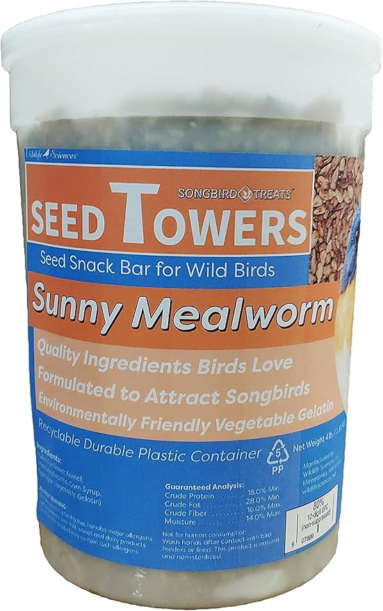 Wildlife Sciences Songbird Treats Seed Towers| 4-5 lb Large Seed Log Towers for Wild Birds (Sunny Mealworm)