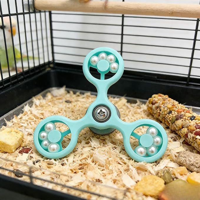 Spinning Bird-Toys Bird Cage Toys & Bird Perch Parrot-Parakeet Budgie Cockatiel Conure Macaw Chicken Parrot Enrichment Cage Accessories Small Animal Chewing Toy (Cyan Spinner)